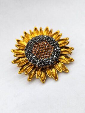 Metal & Rhinestone Sunflower Pin/Brooch